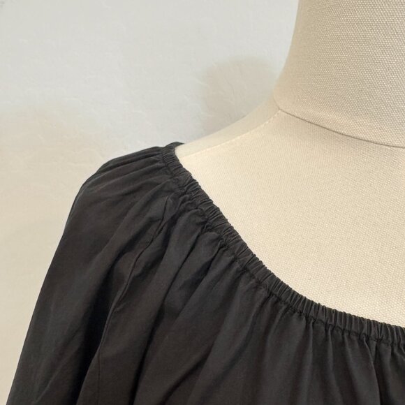 Apiece Apart Asymmetrical Hem Cotton Poplin Puff Sleeve Midi Dress Black 0 XS - Picture 9 of 9